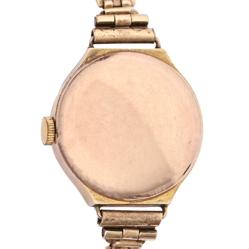 285 - A 9ct gold lady's wristwatch, 21 x 22mm, Chester 1946, on 9ct gold bracelet, 13.3g