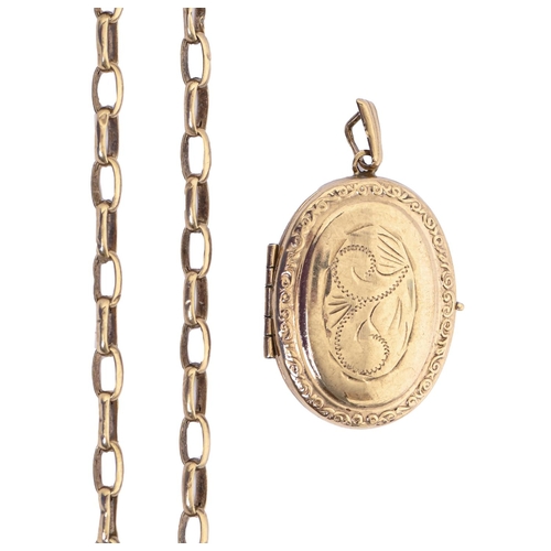 294 - A 9ct gold locket, 26mm and a 9ct gold necklace, 8.2g (2)