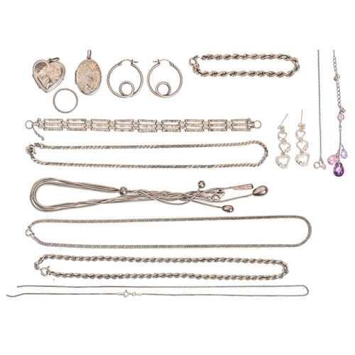 298 - Miscellaneous silver articles, to include a locket, gate bracelet and various chains, 3ozs 3dwts... 