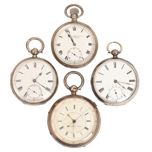 308 - An English silver watch, Centre Seconds Chronograph Greenwich Time, with three quarter plate movemen... 