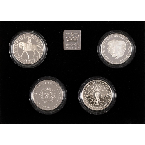 556 - Silver coins. Proof commemorative crowns four coin set 1972-1981, cased