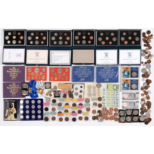 572 - Miscellaneous United Kingdom base metal coins, mostly 20th c, six boxed Elizabeth II proof decimal s... 