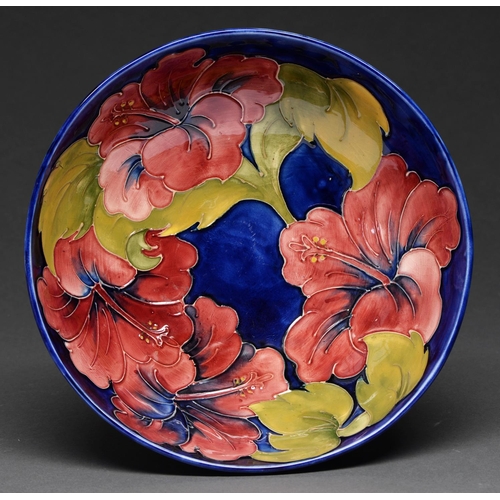 594 - A Moorcroft Hibiscus bowl, late 20th c, 26cm diam, impressed marks, painted initials... 
