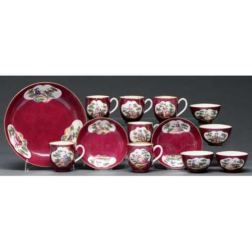 603A - A Worcester tea and coffee service, the porcelain c1780, the decoration later, attractively painted ... 