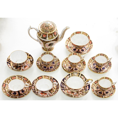 626 - A Royal Crown Derby Imari pattern coffee service, 1930's, of vase shape, coffee pot and cover 17cm h... 