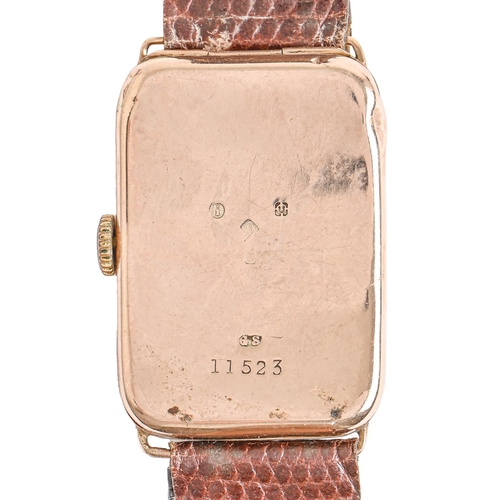 82 - An Art Deco 9ct gold rectangular gentleman's wristwatch, 25 x 36mm, import marked London 1924... 