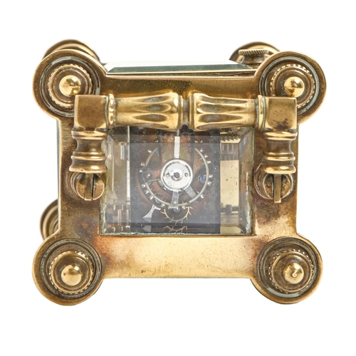 823 - A French miniature brass carriage timepiece, Arnold and Lewis Manchester & Paris, c1900, with en... 