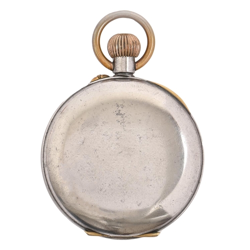 84 - A Swiss keyless lever gunmetal watch, early 20th c, the enamel dial with day, date, month and lunar ... 