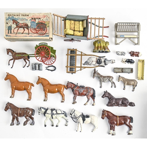 841 - A collection of William Britain's hollow cast and painted lead alloy farm animals, machinery, buildi... 