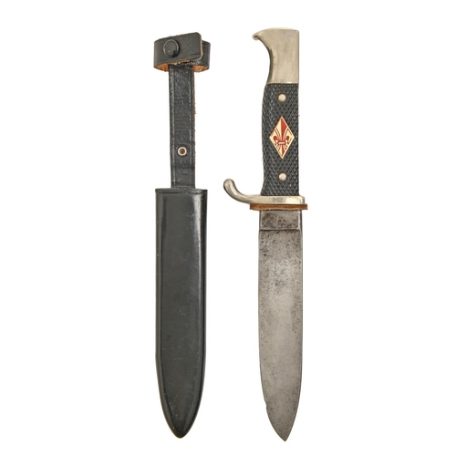 842 - A German boy scout's type bowie  knife and sheath, Whitby Solingen, c1960, blade 14cm... 