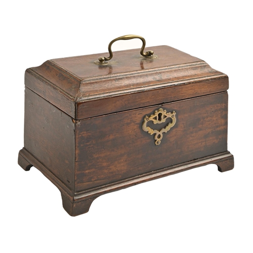 870 - A George III mahogany tea chest, with pierced brass escutcheon and handle, 23.5cm l