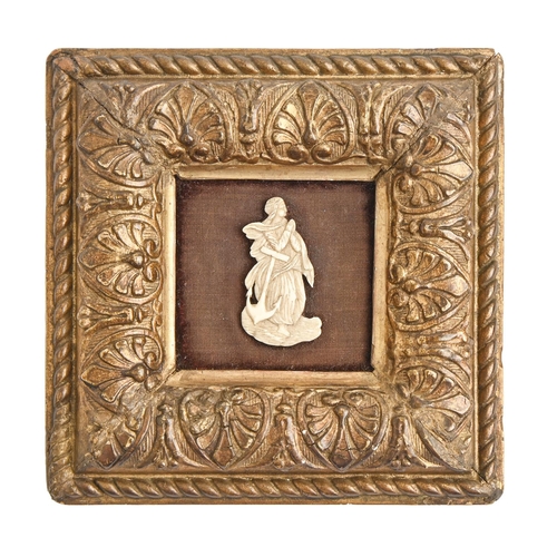 874 - A miniature bone relief carving of a ‘Hope’, 19th c, 48mm h, framed