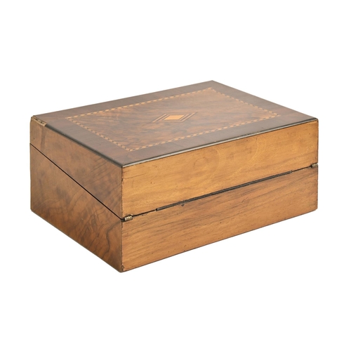 897 - A Victorian walnut, mahogany and line inlaid box, 30cm l