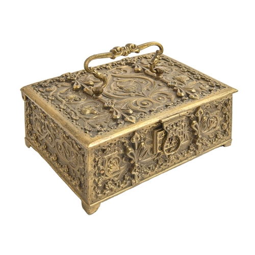 902 - A cast brass casket, early 20th c, in 15th c French style, 19.5cm l