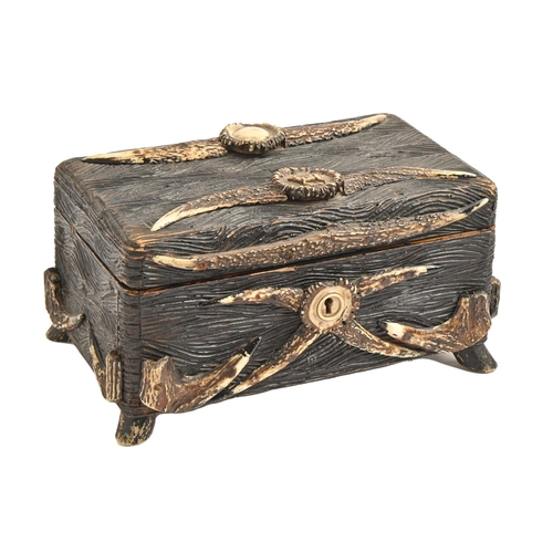 909 - A German antler-mounted carved and stained softwood tea chest, mid 19th c, 27cm l