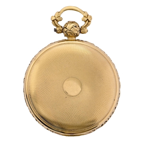 91 - An English 18ct gold lever watch, Jas McCabe, Royal Exchange London, No 11195, the engine turned dia... 