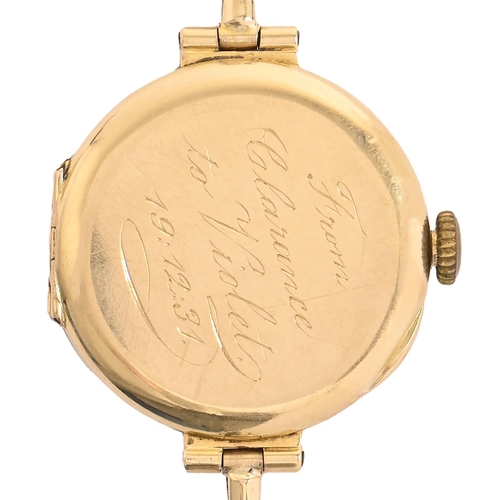 94 - A Texina 18ct gold lady's wristwatch, 23mm diam, import marked London 1926, on expanding gold bracel... 