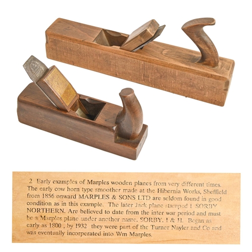 950 - A William Marples & Sons Ltd wooden cow horn type smoothing plane, retaining maker's red and yel... 