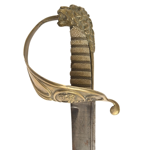 972 - An 1827 pattern Royal Navy officer's sword, the blade etched at the forte, 80cm l