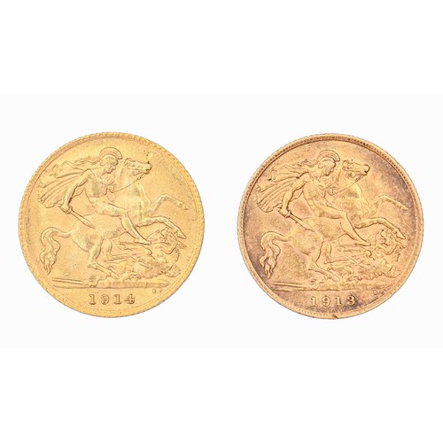 116 - Gold coins. Half sovereigns, 1913 and 1914