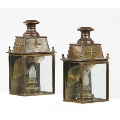 251 - A pair of sheet brass back lanterns, 20th c, 51cm h