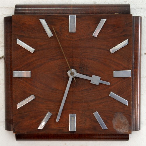 271 - An Art Deco electric wall timepiece, with chromium plated hands and chapters, 32 x 32cm... 