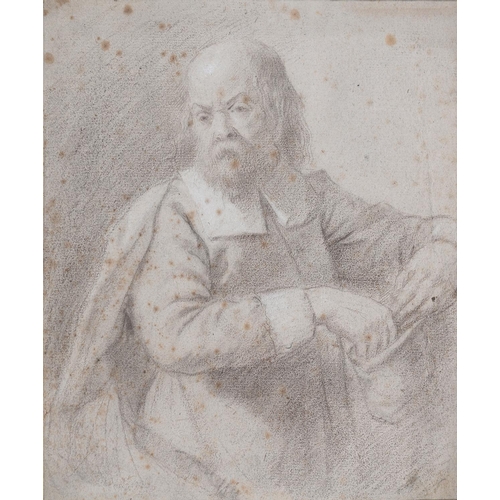 480 - Dutch School, 17th c - A Man Holding a Bag, black and white chalk, several old collector's numbers v... 