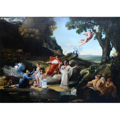 482 - After Guillaume Lethière - The Judgment of Paris, oil on canvas, 159 x 225cm, gilt and composition f... 