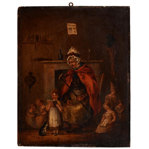 484 - British School, 19th c - A Dame School, oil on panel, 95 x 20cm, unframed