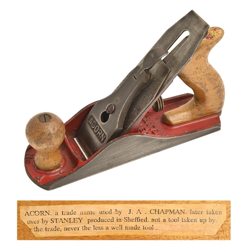 359 - An Acorn No 4 smoothing plane, wood box, a Stanley 13-05 plough plane and part set of cutters in pla... 