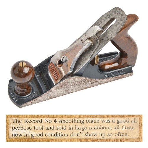 359 - An Acorn No 4 smoothing plane, wood box, a Stanley 13-05 plough plane and part set of cutters in pla... 