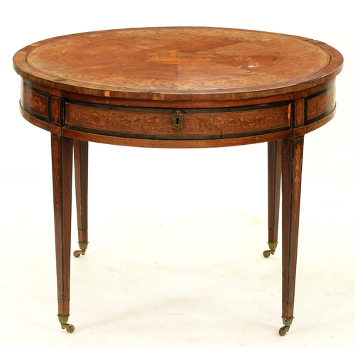 497D - An Italian walnut and marquetry centre table, early 19th c, decorated in neo classical style with al... 