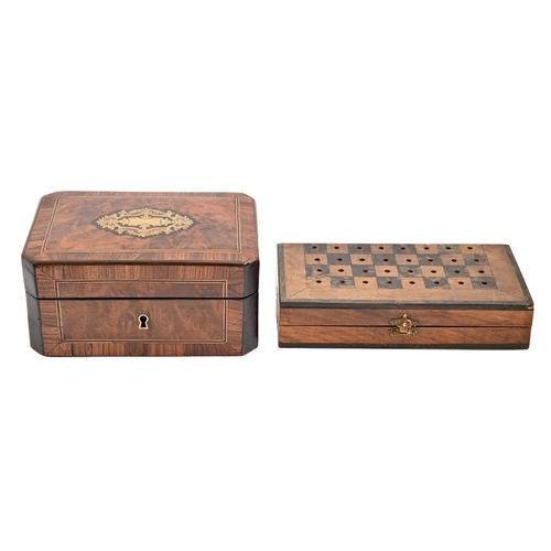 182 - A French brass inlaid walnut and kingwood jewel box, late 19th c, with plush lined interior, 16.5cm ... 