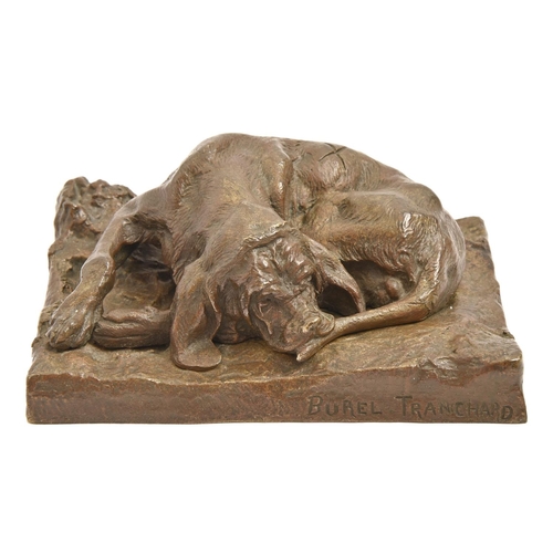 195 - A French bronze sculpture of a hound, cast from a model by Gustave Burel-Tranchard, early 20th c, ev... 