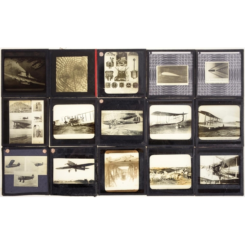 208 - A quantity of magic lantern slides, featuring early aircraft, engines, interiors and related diagram... 