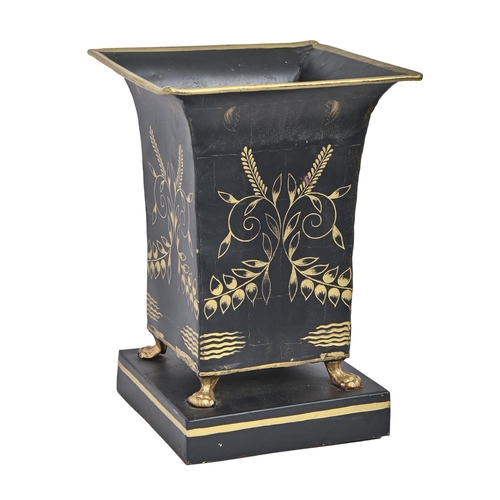 231 - A black and gilt tole jardiniere, in French Empire style, 36cm h