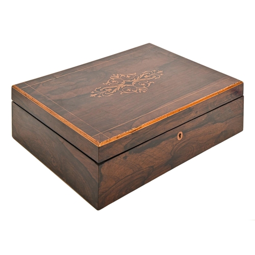 244 - A rosewood and inlaid box, mid 19th c, 32cm l