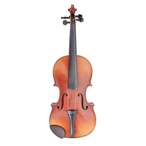 255 - A violin and bow, length of back 36.3cm