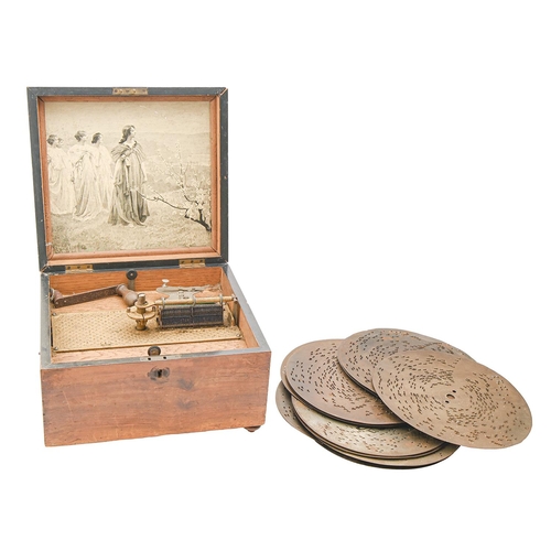 257 - A German disc musical box, c1900, to play 23cm metal discs, gilt iron movement with comb and nickel ... 