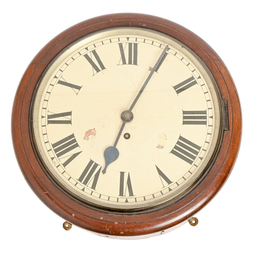 269 - A Victorian mahogany wall timepiece, with fusee movement and painted dial, 38cm diam, pendulum... 