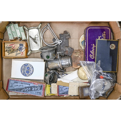 281 - A Joseph Lucas cycle lamp, miscellaneous military and other badges and buttons, cigarette lighters, ... 