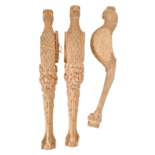 289 - A set of three carved wood bird monopodiae, 20th c, approximately 93 h or shorter