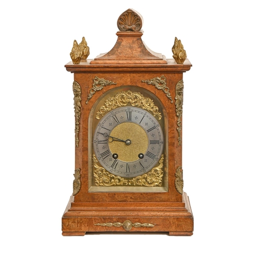 301 - A German walnut clock, early 20th c, Lenzkirch, with gong striking movement, brass dial with silvere... 