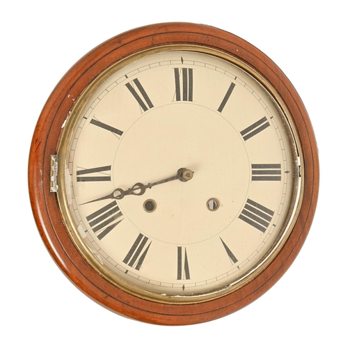 304 - A German wall clock, late 19th c, with painted wood dial and brass ringed winding squares, wooden mo... 