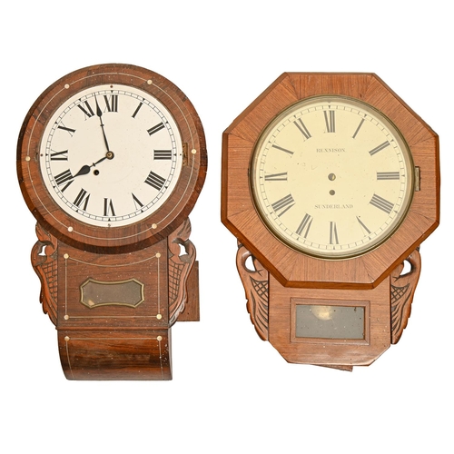 308 - A Victorian walnut trunk dial wall timepiece, Rennison Sunderland, with disassembled fusee movement,... 