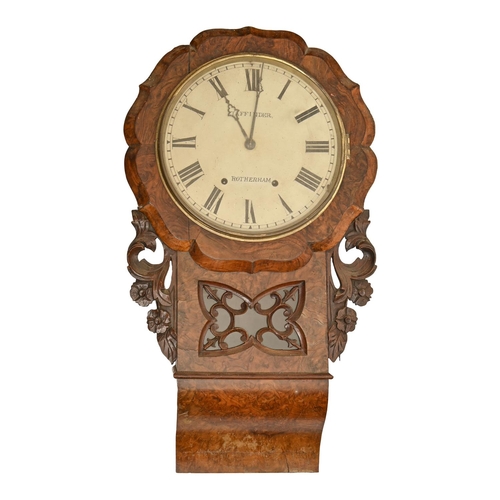 314 - A Victorian walnut trunk dial wall clock, Taffinder Rotherham, 74cm h