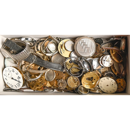 325 - Miscellaneous wrist and pocket watch movements and cases, late 19th - mid 20th c, including silver... 