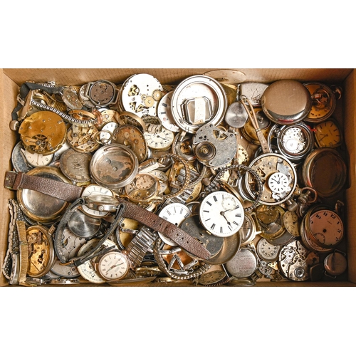 327 - Miscellaneous wrist and pocket watch movements and cases, late 19th - mid 20th c, including silver... 