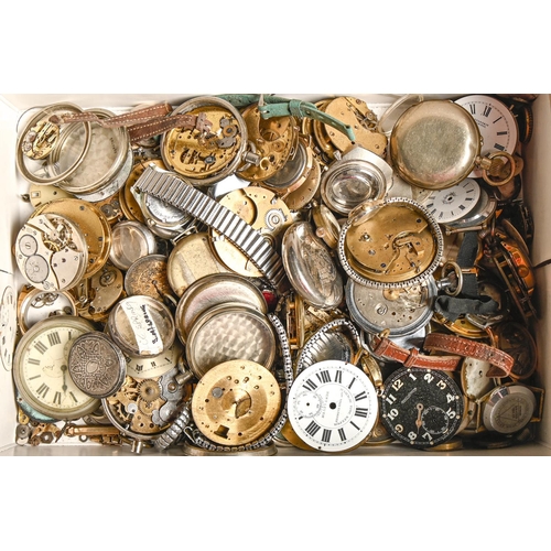 328 - Miscellaneous wrist and pocket watch movements and cases, late 19th - mid 20th c, including silver... 