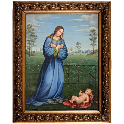 371 - J Gross, late 19th century after Francesco Francia - Adoration of the Child, inscribed verso, mixed ... 